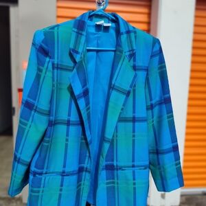 Vintage 1980's Plaid Blue and Green Women's Blazer